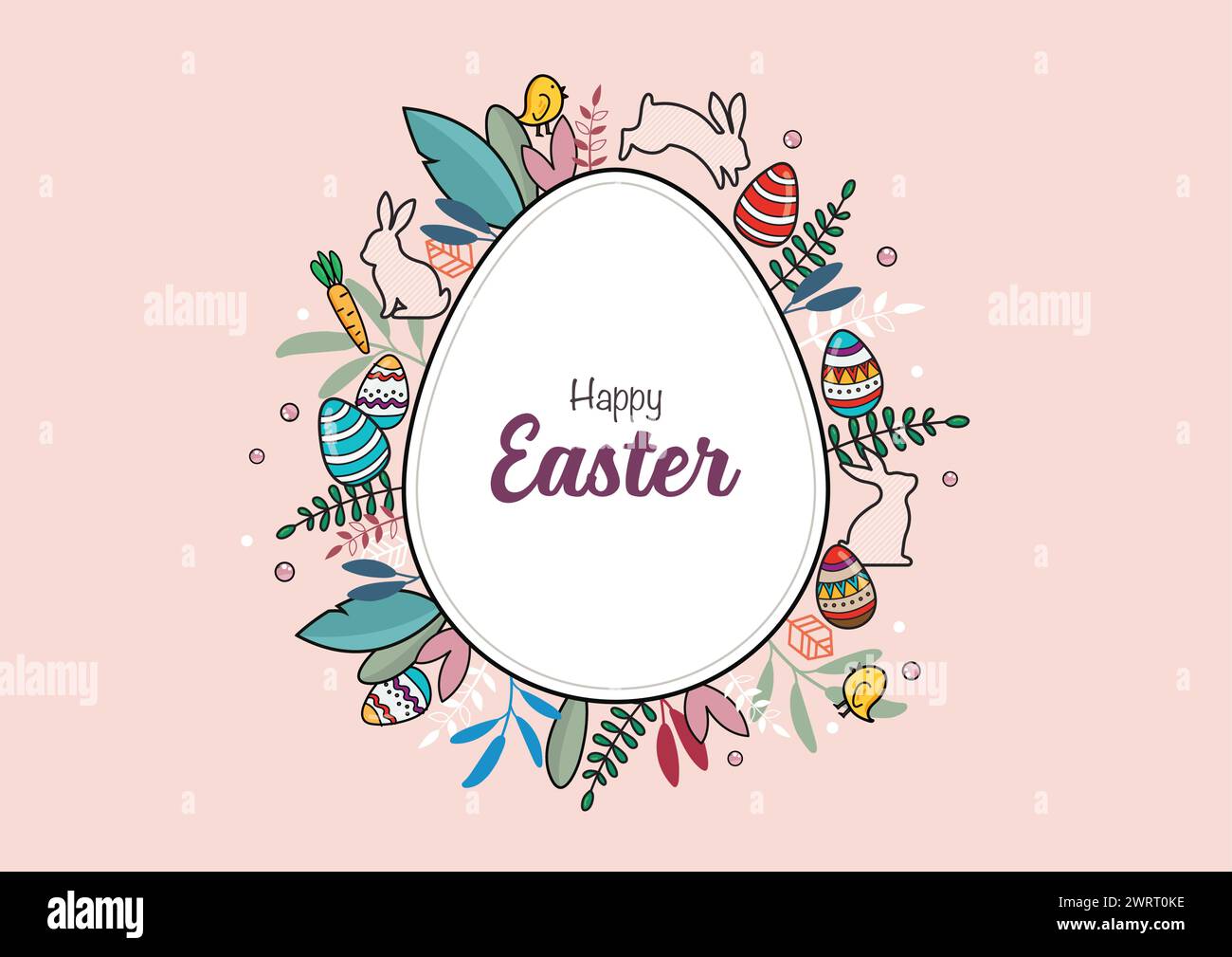 Auguri di buona Pasqua in stile doodle con biglietto d'invito. biglietto d'invito. Illustrazione vettoriale Illustrazione Vettoriale