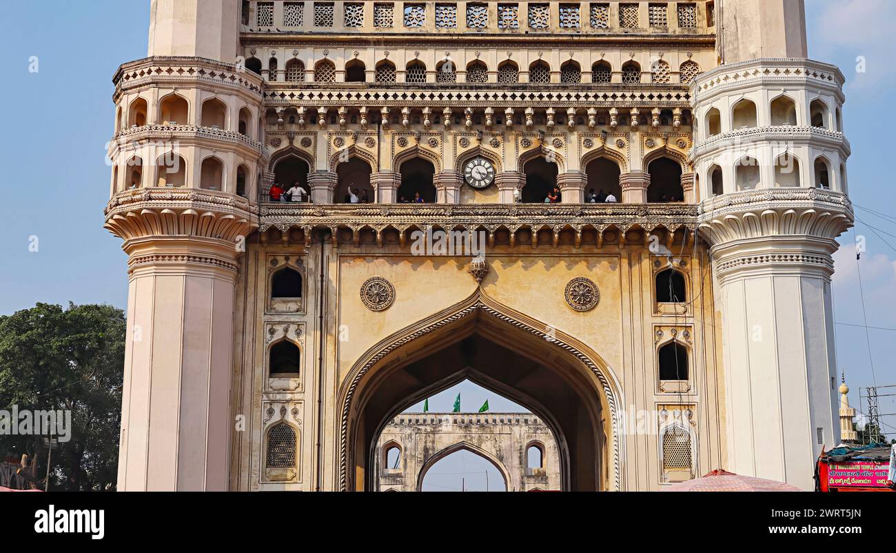 Foto ravvicinata del monumento di Charminar, Hyderabad, Telangana, India. Foto Stock