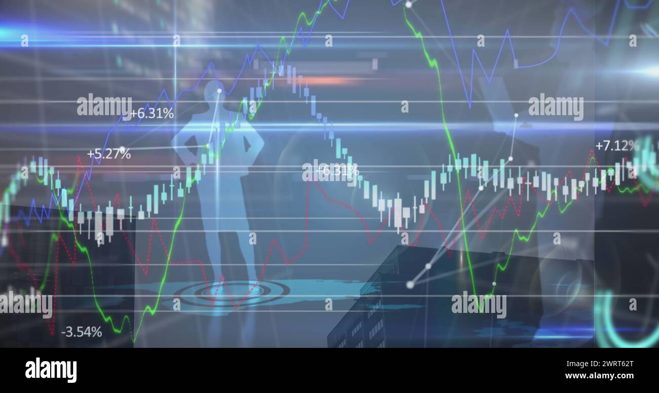 Immagine dell'elaborazione dei dati su forme e uomini d'affari Foto Stock