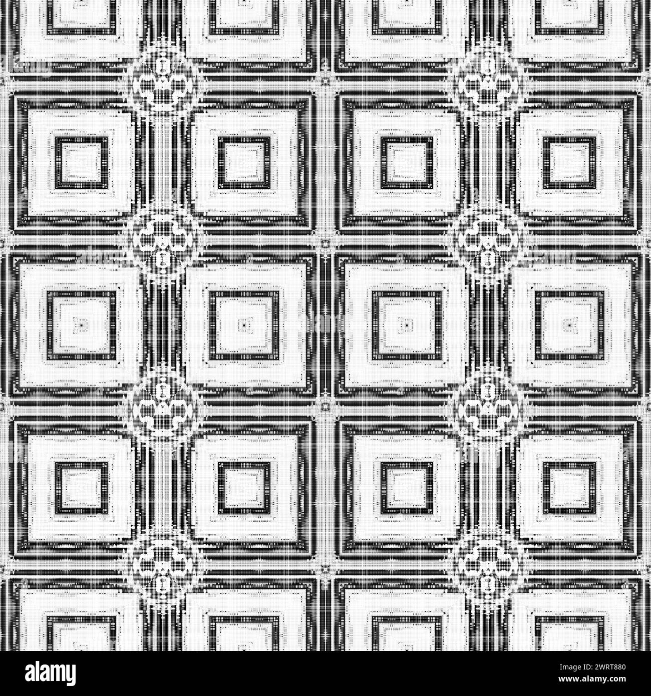 Motivo a cuscino in stile mezzitoni bianco e nero astratto senza cuciture, tessuto grunge con decorazioni geometriche e uno stile elegante e di lusso Foto Stock