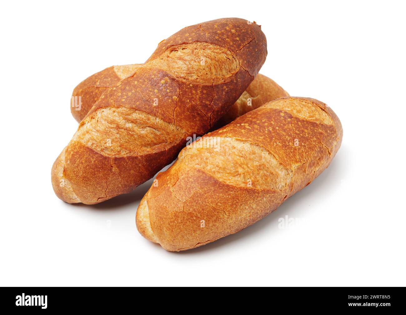 mini baguette croccanti su superficie bianca Foto Stock