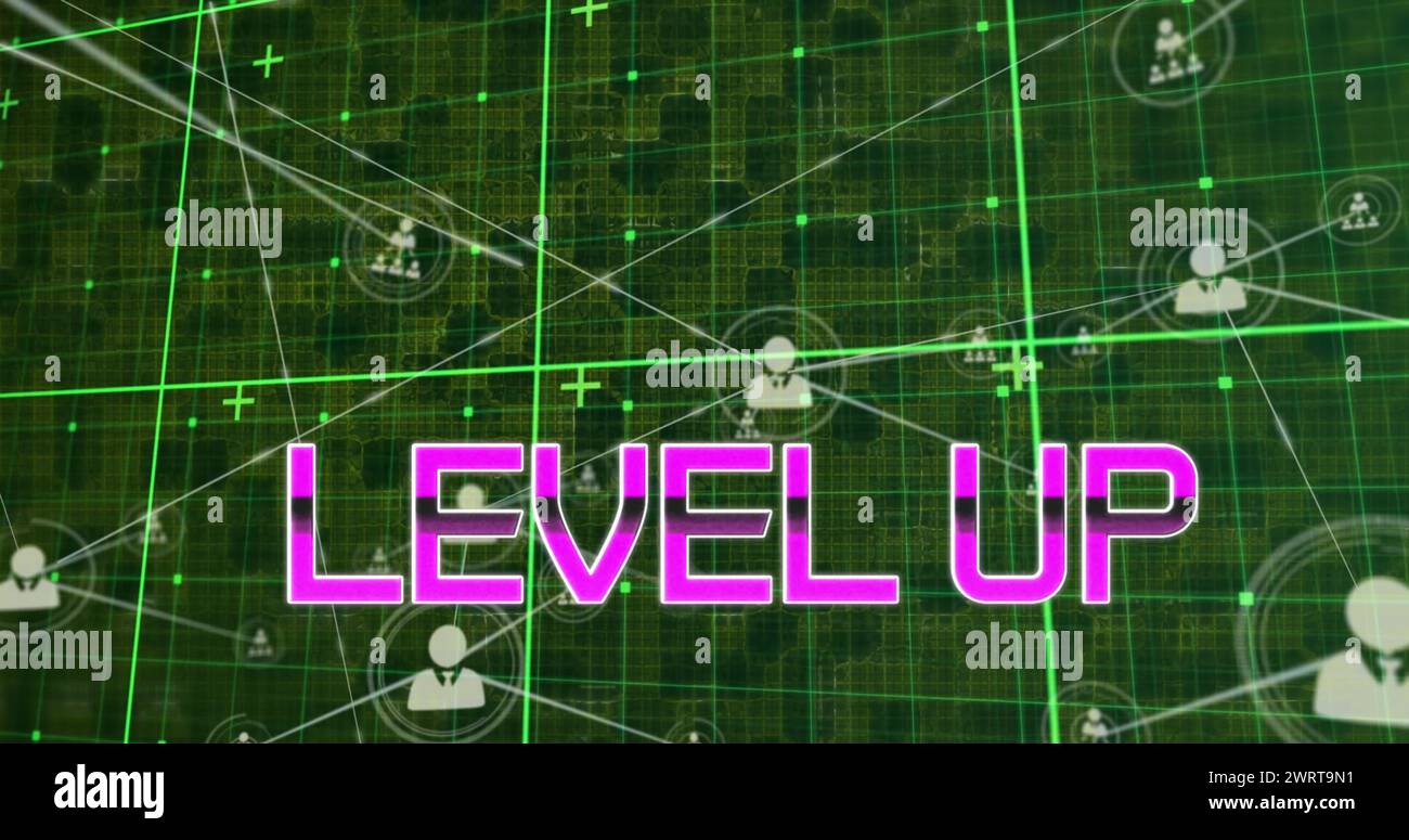 Immagine del testo di livello superiore sulla rete di connessioni su sfondo verde Foto Stock