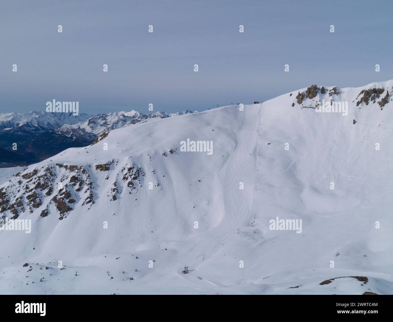 Pista nera a Montgenevre, Alpi francesi Foto Stock