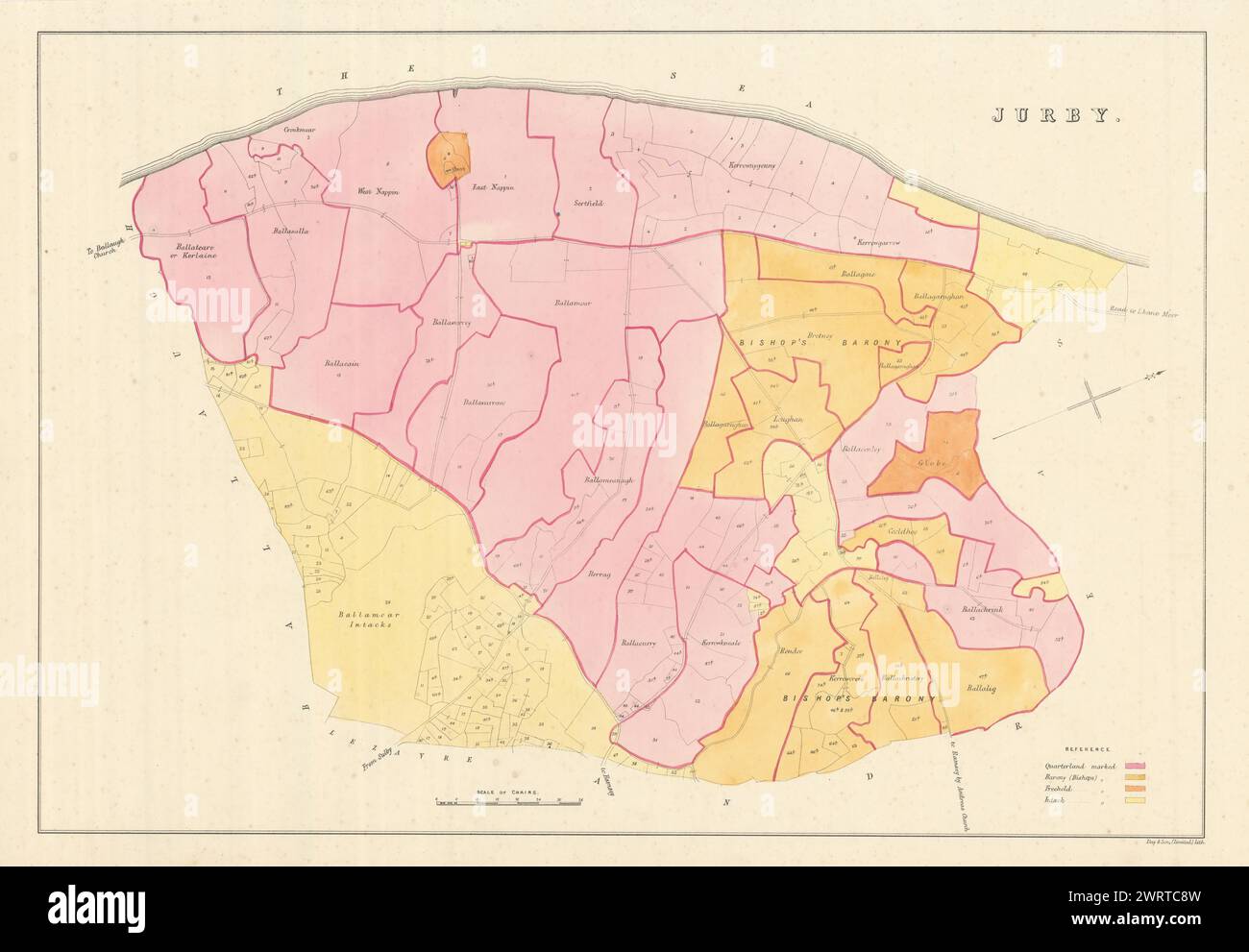 Jurby Parish, Michael Sheading, Isola di Man di James Woods 1829 vecchia mappa Foto Stock