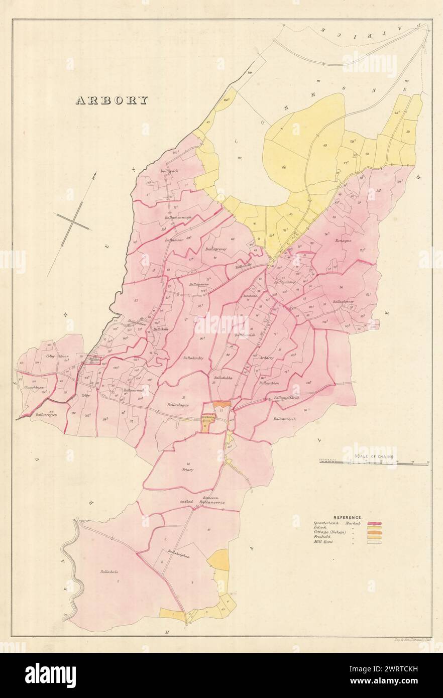 Arbory Parish, Rushen Sheading, Isola di Man di James Woods 1829 vecchia mappa Foto Stock