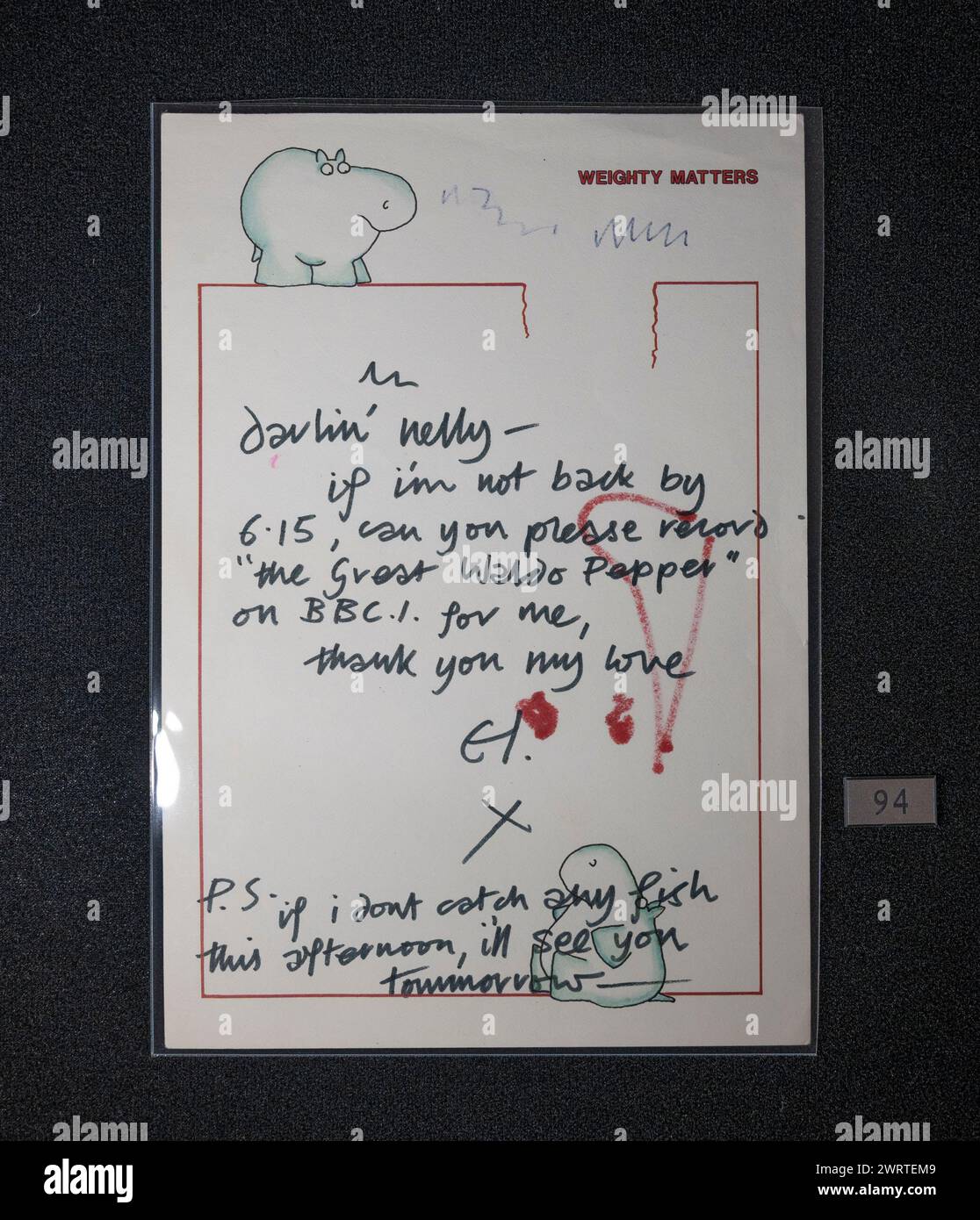 Christie's, Londra, Regno Unito. 14 marzo 2024. La Pattie Boyd Collection sarà offerta da Christie's online dall'8 al 22 marzo. Una cover-girl di Vogue per quattro volte, Boyd è ampiamente considerata come la musa più leggendaria del rock - essendo l'ex moglie di George Harrison ed Eric Clapton, ha ispirato alcune delle più grandi canzoni d'amore di tutti i tempi. Immagine: Eric Clapton, Una nota scritta a mano, circa 1982, stima £ 800-1.200. Crediti: Malcolm Park/Alamy Live News Foto Stock