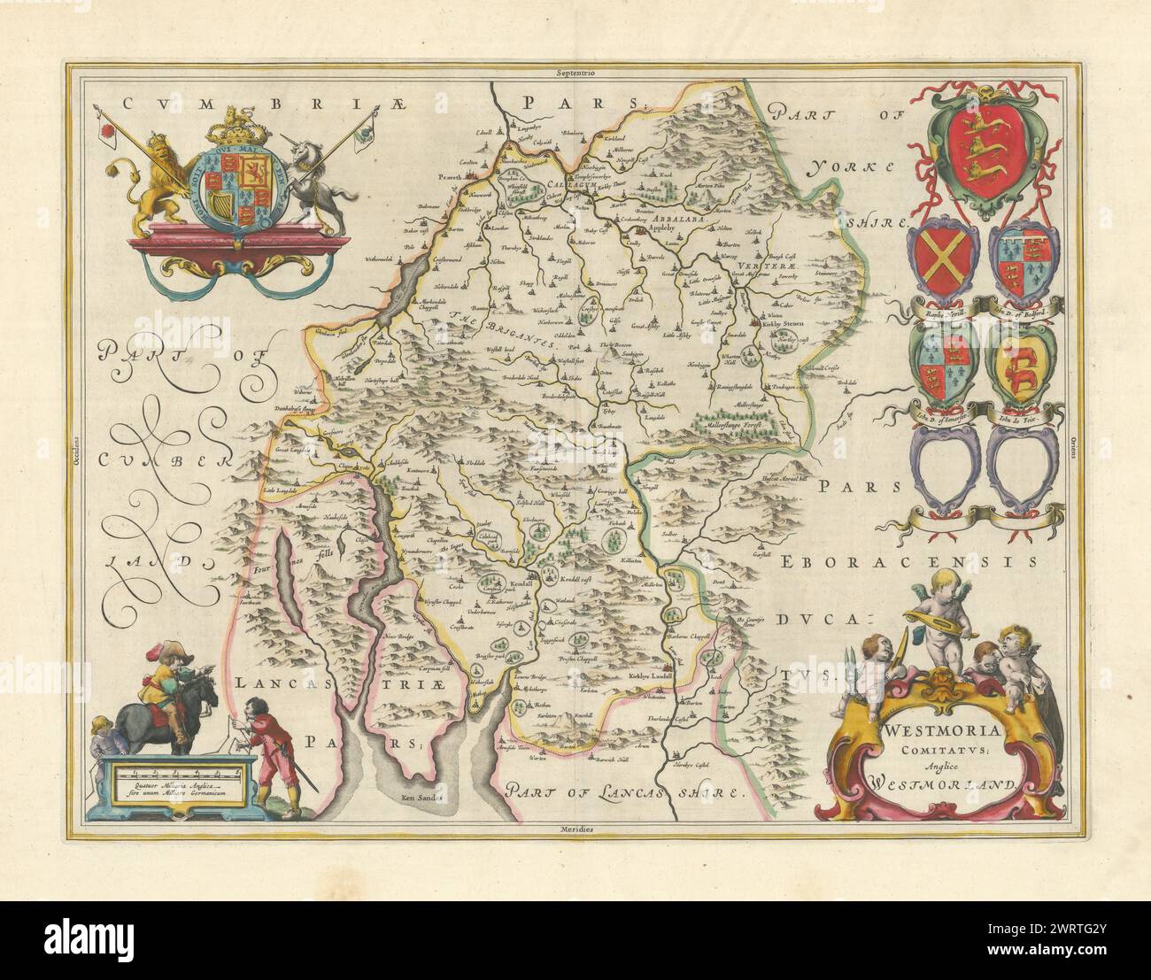Westmoria Comitatus; Anglice Westmorland. Mappa della contea di Westmoreland di Blaeu 1645 Foto Stock