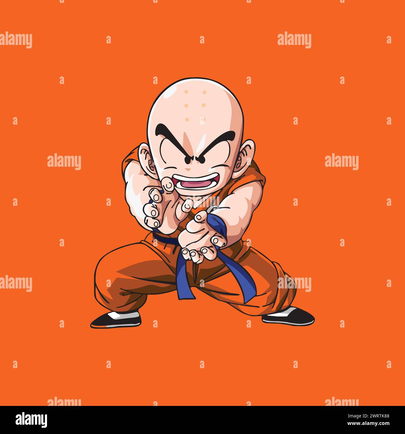 dragon ball character krilin fight cartoon animazione vettore anime illustrazione divertente arte Illustrazione Vettoriale