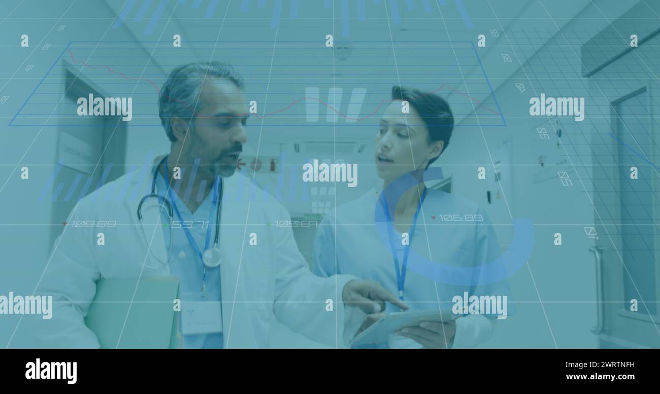 Immagine dell'elaborazione dei dati su medici birazziali Foto Stock