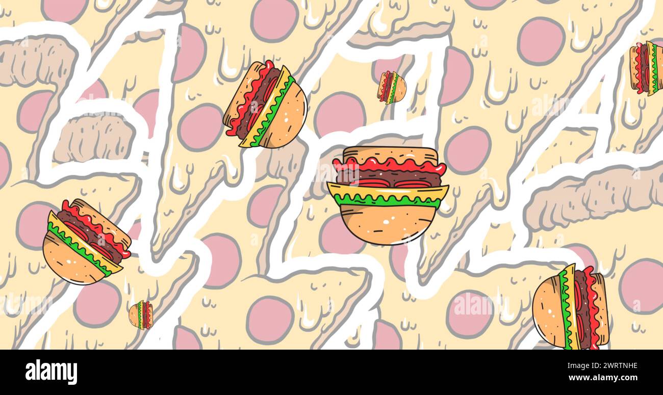 Immagine di icone di hamburger e pizza su sfondo bianco Foto Stock