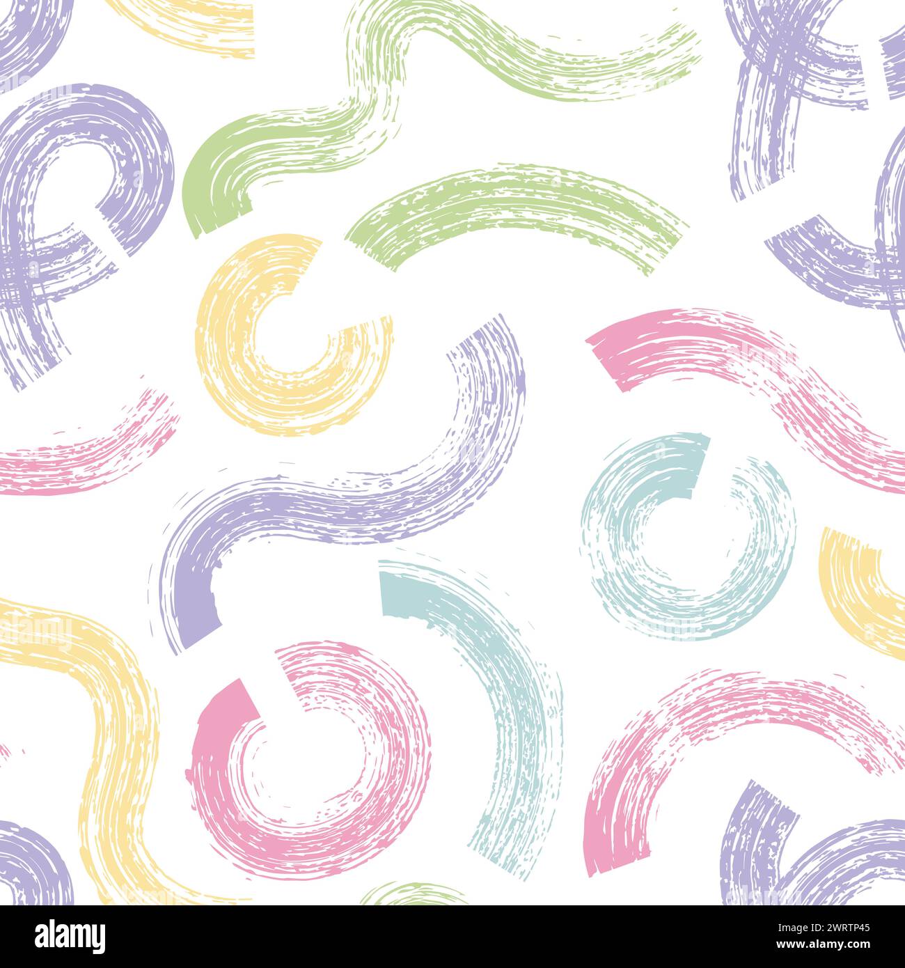 Tratti di pennello colorati ondulati e a turni motivo vettoriale senza cuciture. vernice lucida scarabocchi a mano libera, sfondo astratto con gesso di pastello. Pennellate, S. Illustrazione Vettoriale