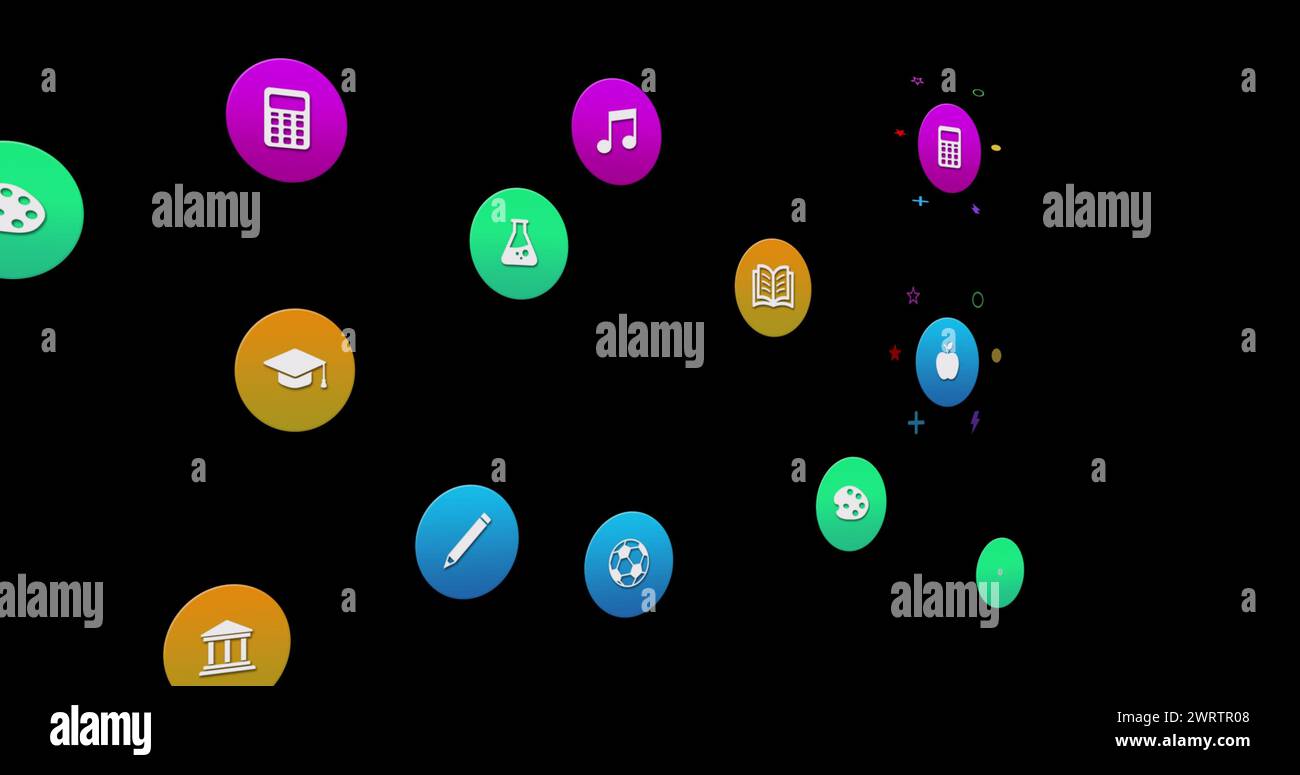 Immagine di icone colorate su sfondo nero Foto Stock