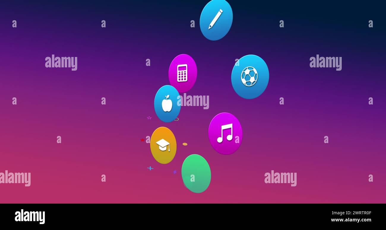Immagine di icone colorate su sfondo viola Foto Stock