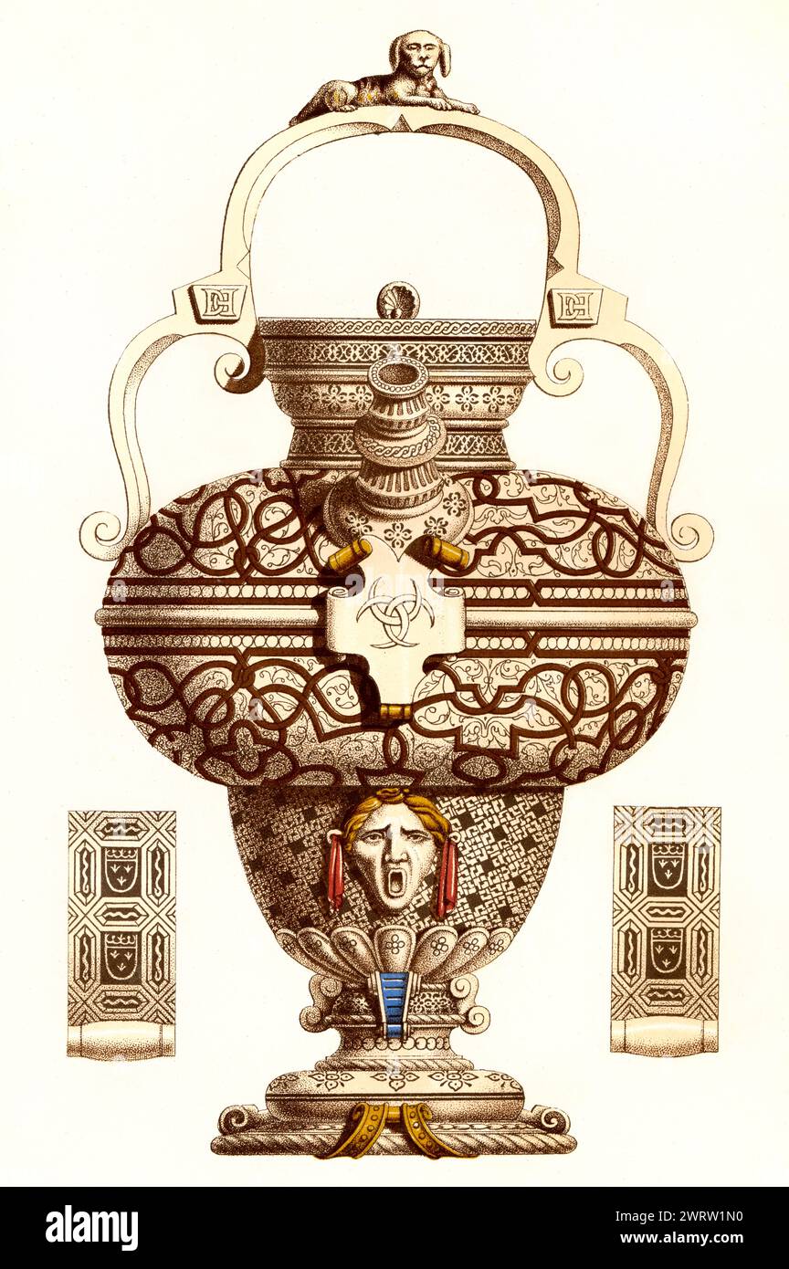 Bottiglia di faience di Enrico II, XVI secolo, oggetti di Saint-Porchaire Foto Stock