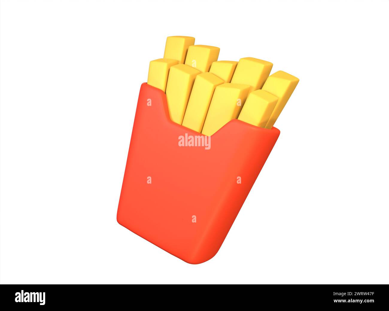 patate fritte in una scatola rossa su sfondo bianco rendering 3d. Foto Stock