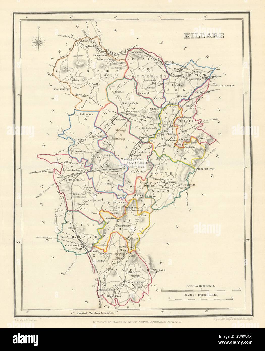 Mappa antica DELLA CONTEA DI KILDARE per LEWIS di CREIGHTON & DOWER. Irlanda 1850 Foto Stock