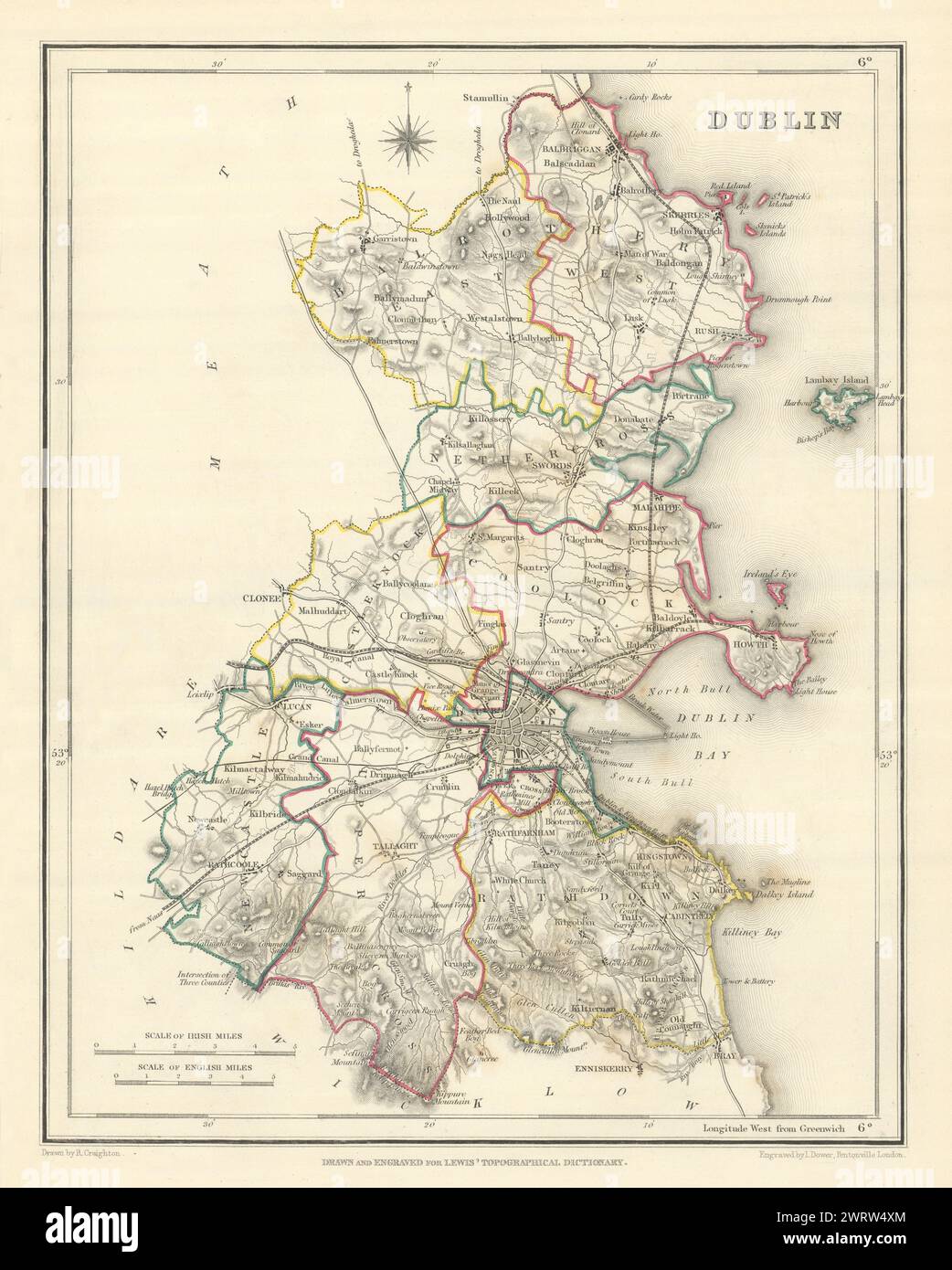 Antica mappa DELLA CONTEA DI DUBLINO per LEWIS di CREIGHTON & DOWER. Irlanda 1850 anni Foto Stock
