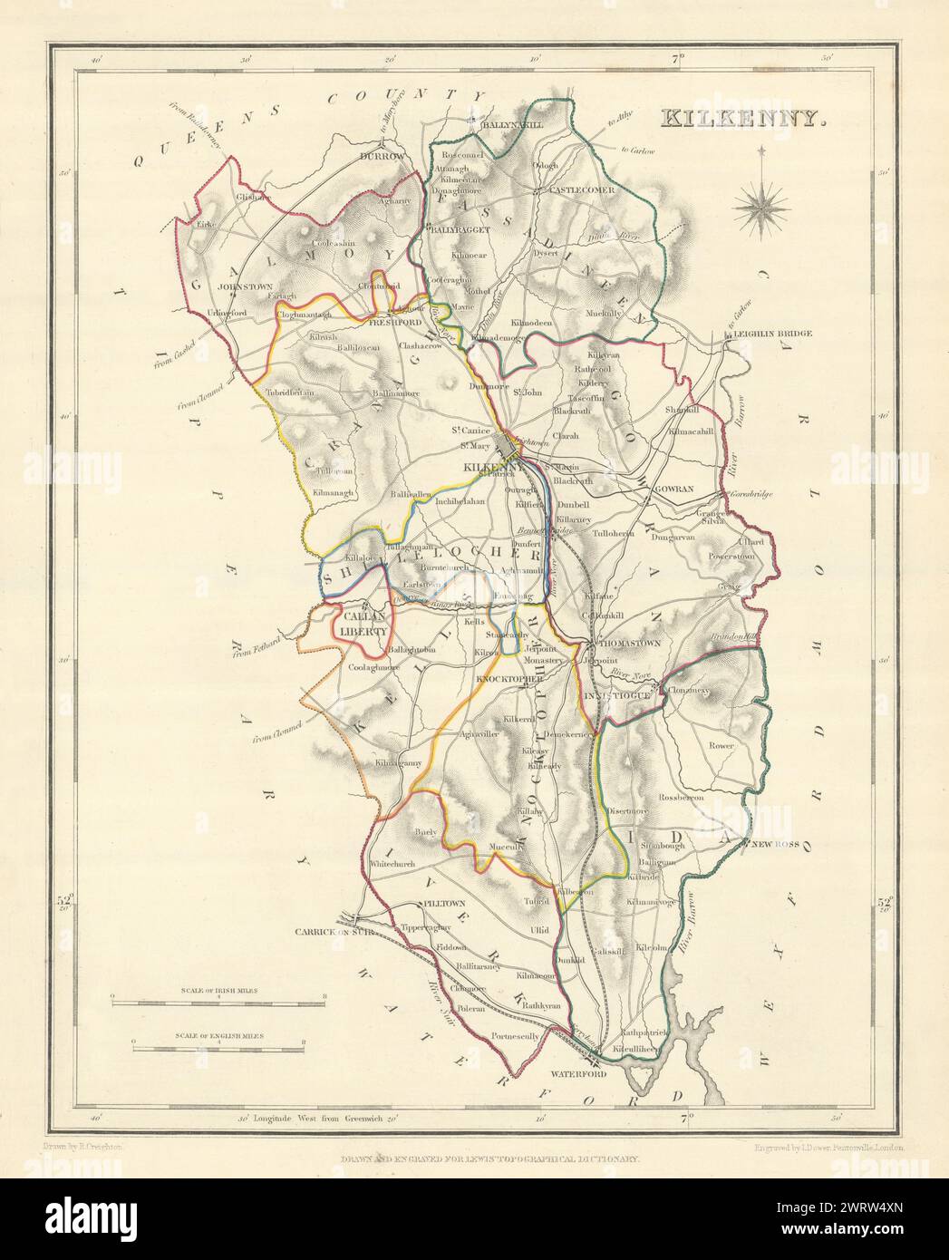 Mappa antica DELLA CONTEA DI KILKENNY per LEWIS di CREIGHTON & DOWER. Irlanda 1850 Foto Stock