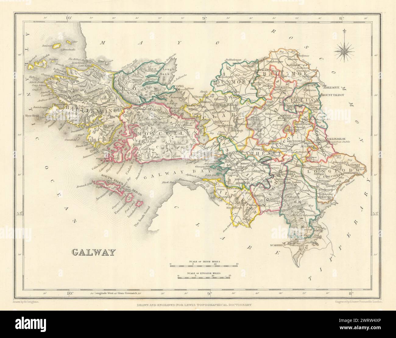 Mappa antica DELLA CONTEA DI GALWAY per LEWIS di CREIGHTON & DOWER. Irlanda 1850 anni Foto Stock