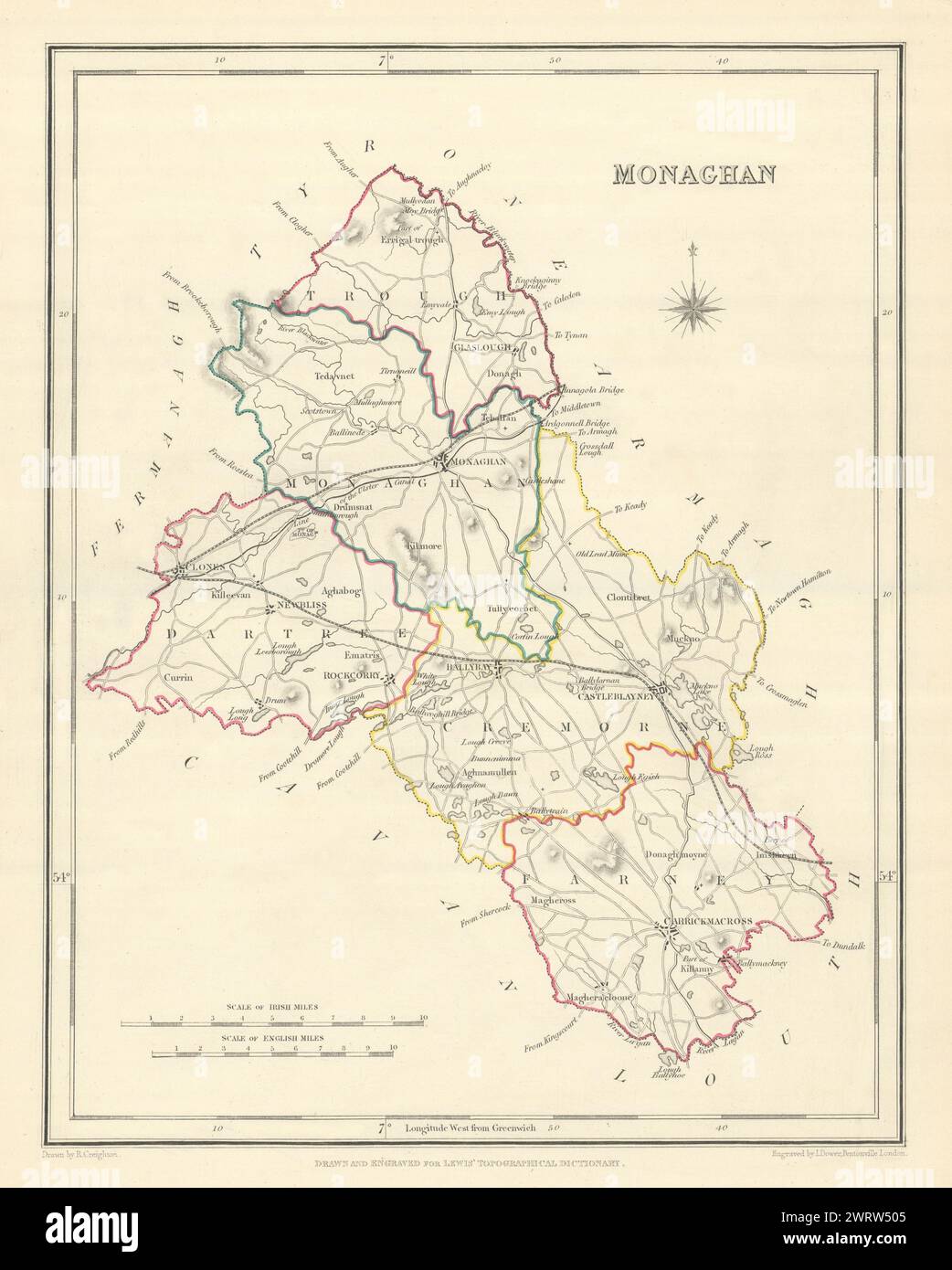 Mappa antica DELLA CONTEA DI MONAGHAN per LEWIS di CREIGHTON & DOWER. Irlanda 1850 Foto Stock