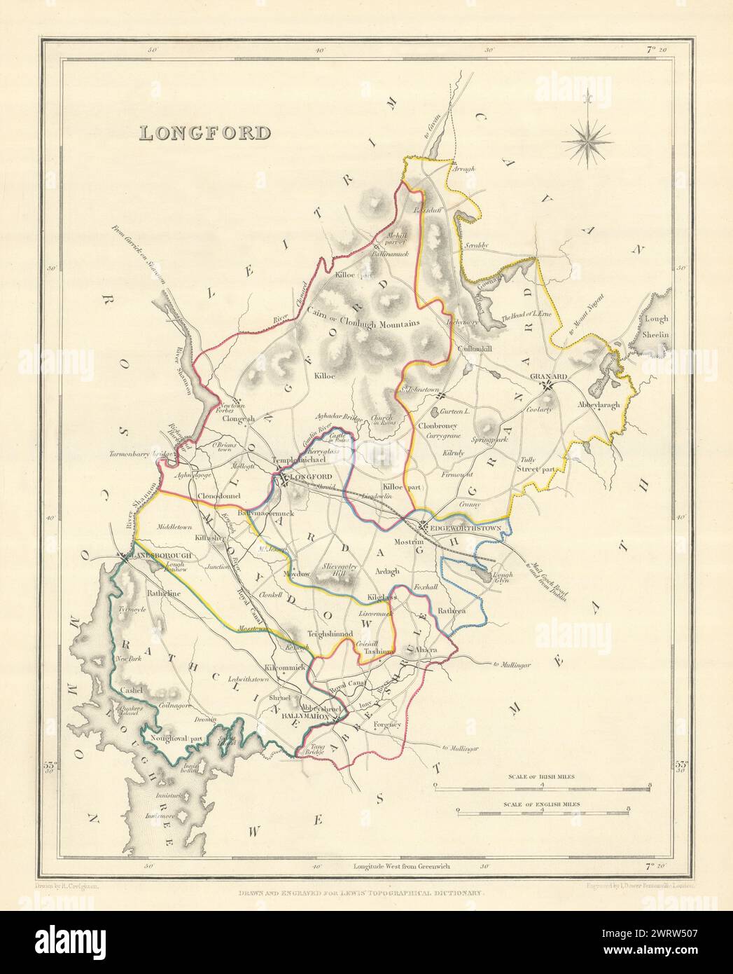 Mappa antica DELLA CONTEA DI LONGFORD per LEWIS di CREIGHTON & DOWER. Irlanda 1850 Foto Stock