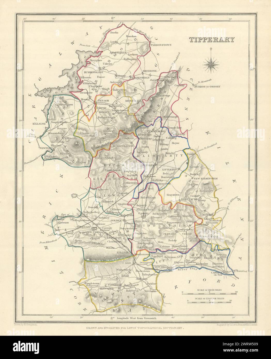 Mappa antica DELLA CONTEA DI TIPPERARY per LEWIS di CREIGHTON & DOWER. Irlanda 1850 Foto Stock