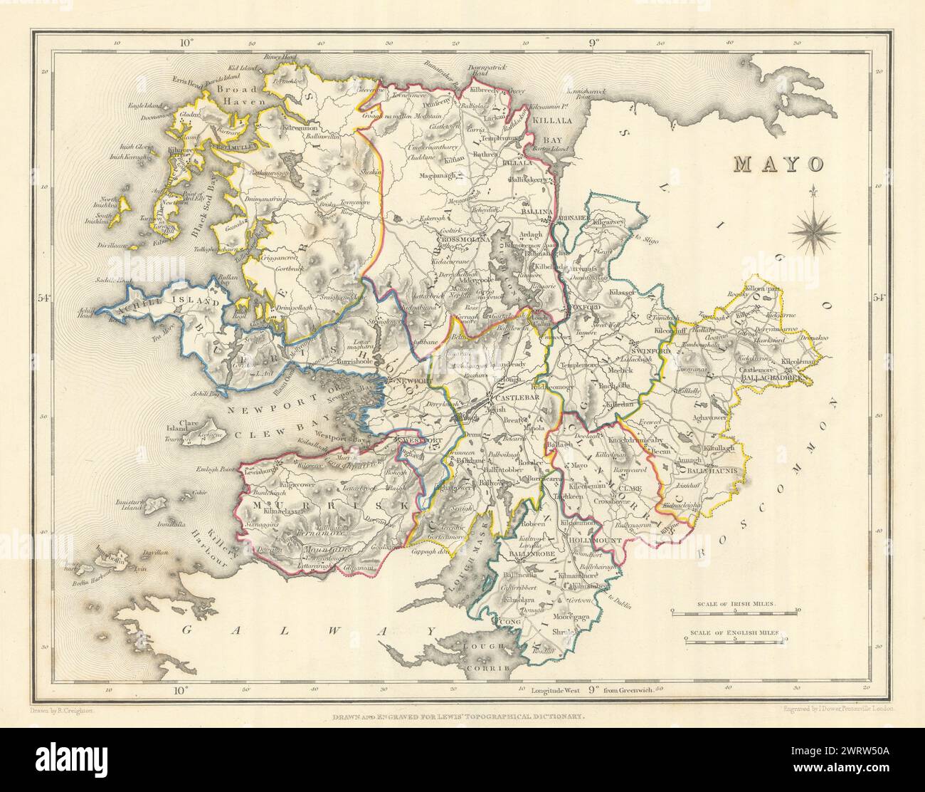 Mappa antica DELLA CONTEA DI MAYO per LEWIS di CREIGHTON & DOWER. Irlanda 1850 anni Foto Stock