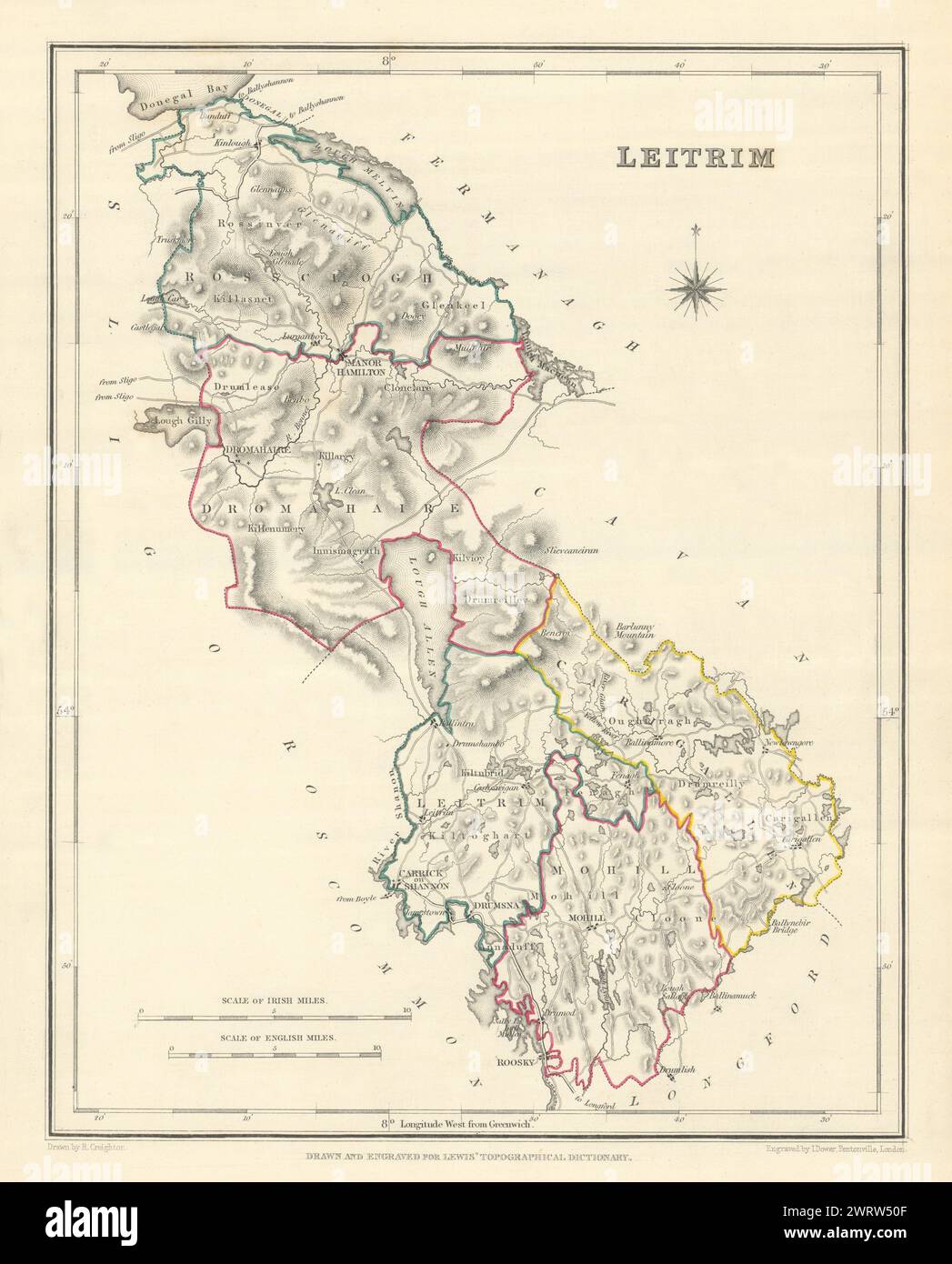 Mappa antica DELLA CONTEA DI LEITRIM per LEWIS di CREIGHTON & DOWER. Irlanda 1850 Foto Stock