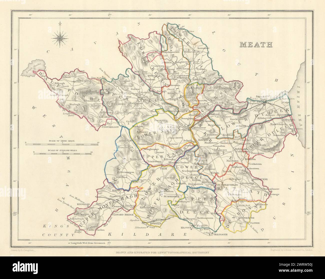 Mappa antica DELLA CONTEA DI MEATH per LEWIS di CREIGHTON & DOWER. Irlanda 1850 anni Foto Stock