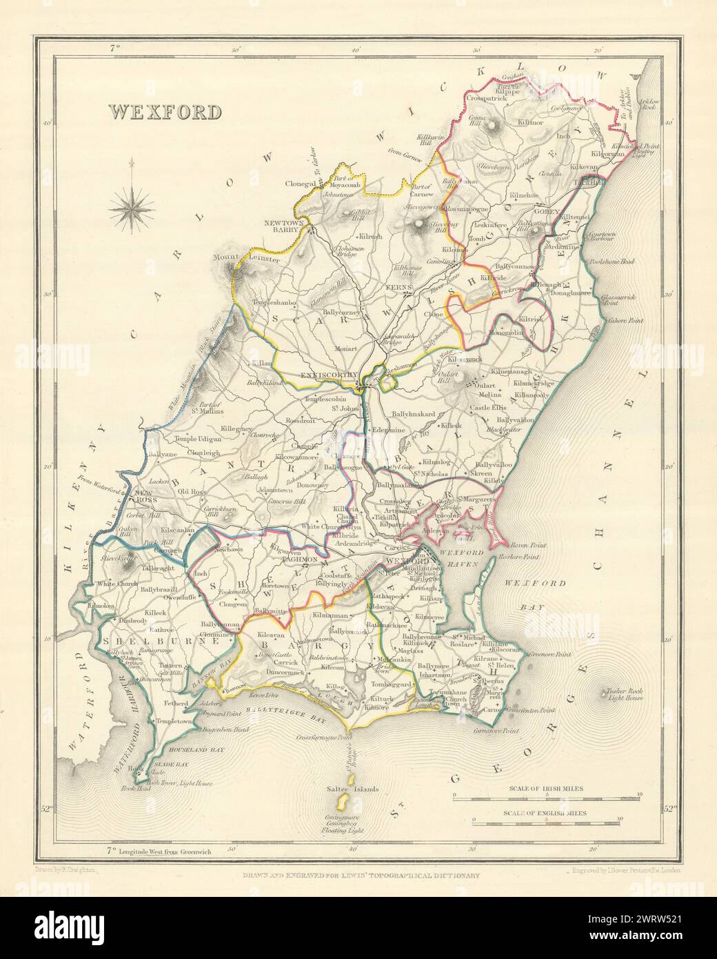 Mappa antica DELLA CONTEA DI WEXFORD per LEWIS di CREIGHTON & DOWER. Irlanda 1850 Foto Stock