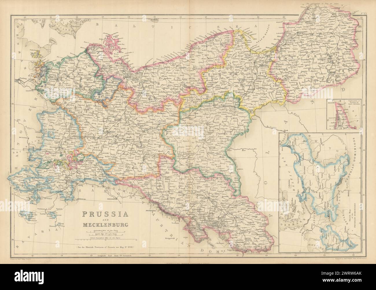 Prussia e Meclemburgo di Edward Weller. Germania e Polonia 1860 vecchia mappa Foto Stock