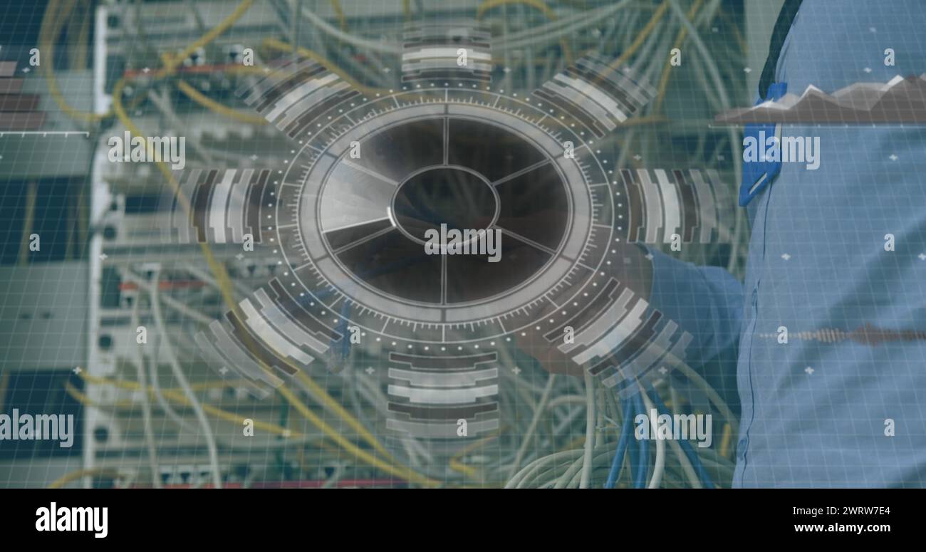 Immagine dell'orologio e delle formule matematiche sugli scaffali del magazzino Foto Stock