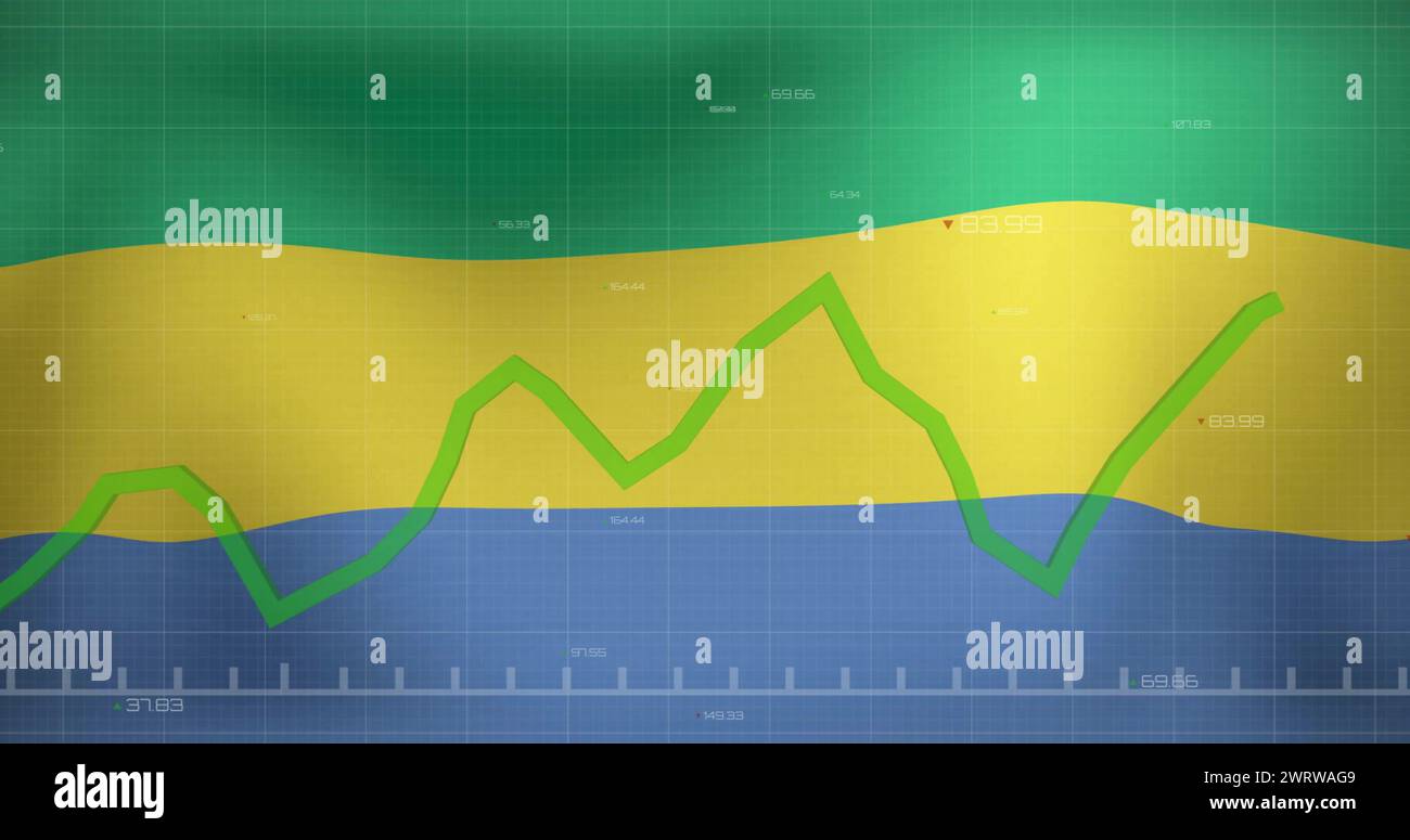 Immagine dei dati di elaborazione del grafico verde sopra la bandiera del gabon Foto Stock