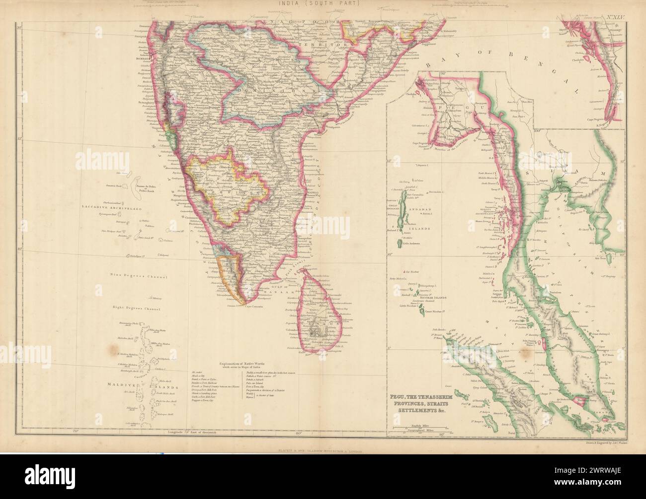 India meridionale. Insediamenti dello stretto di Pegu Tenasserim. Singapore. Mappa WELLER 1860 Foto Stock