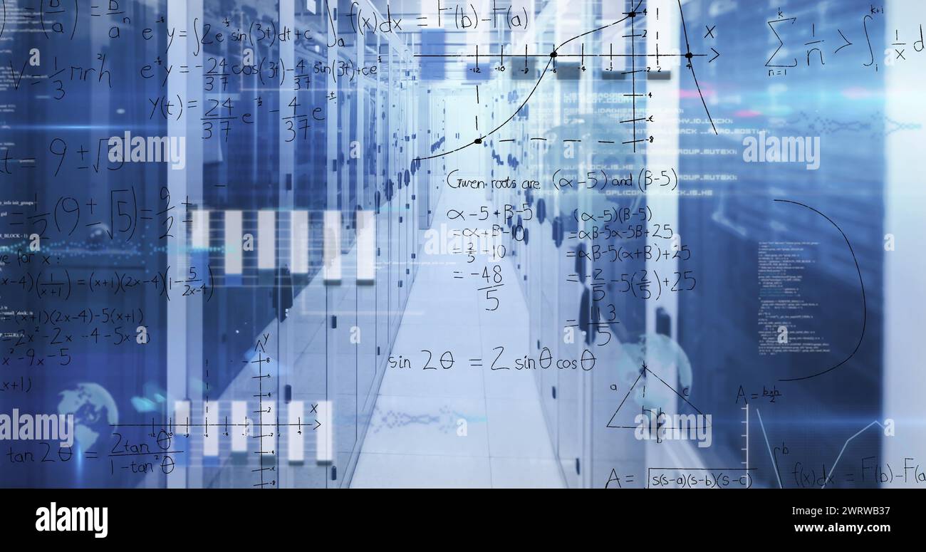 Immagine dell'elaborazione dei dati nella sala server Foto Stock