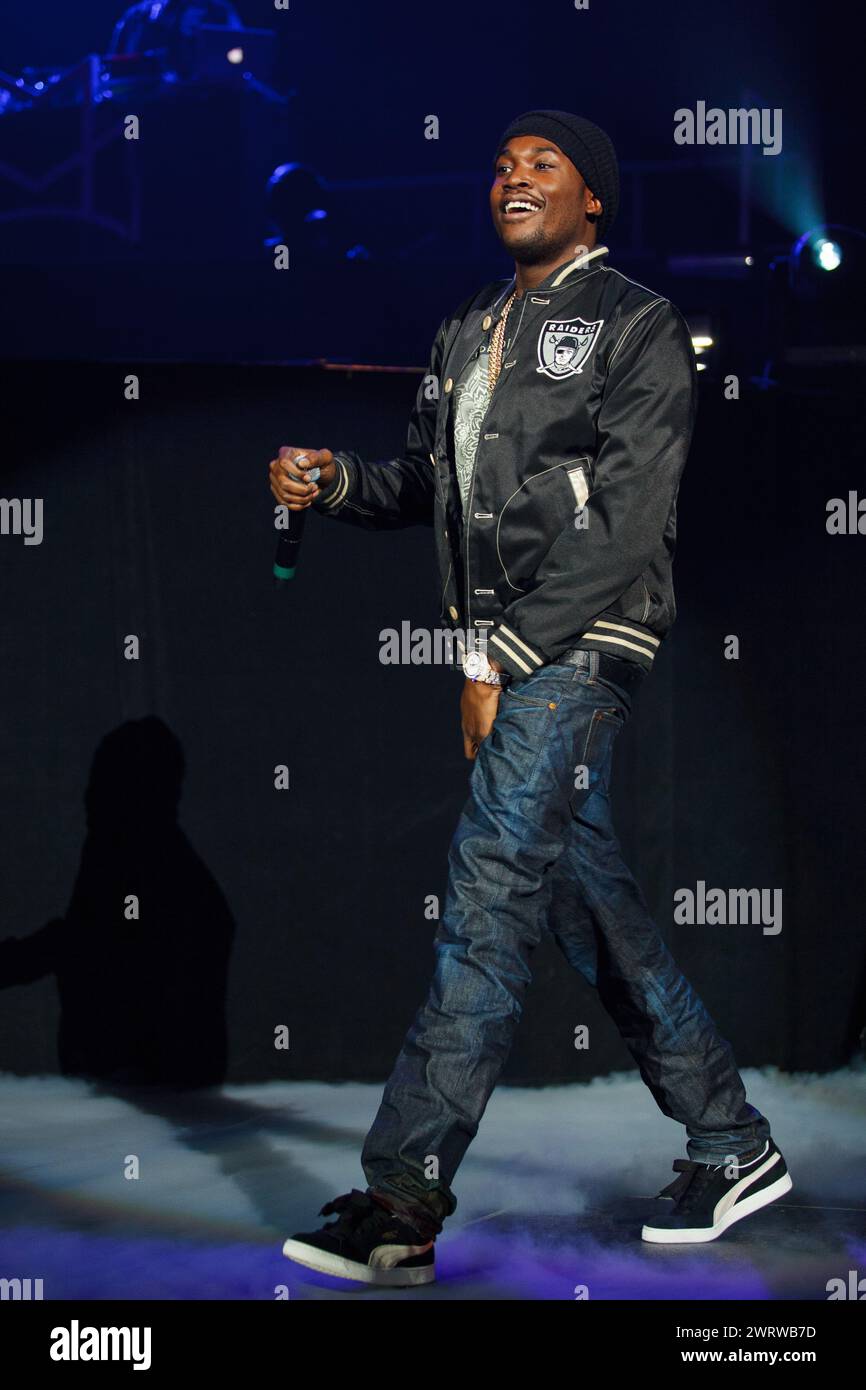 Il musicista Meek Mill si esibisce al MMG Tour di Providence, Rhode Island, USA al Dunkin' Donuts Center, che ora è chiamato amica Mutual Pavilion. Foto Stock