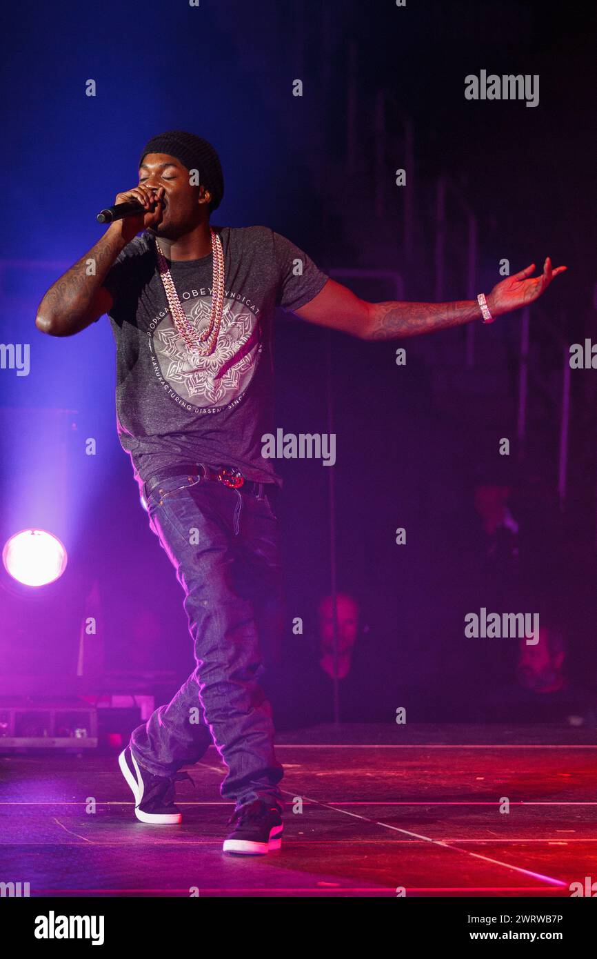 Il musicista Meek Mill si esibisce al MMG Tour di Providence, Rhode Island, USA al Dunkin' Donuts Center, che ora è chiamato amica Mutual Pavilion. Foto Stock