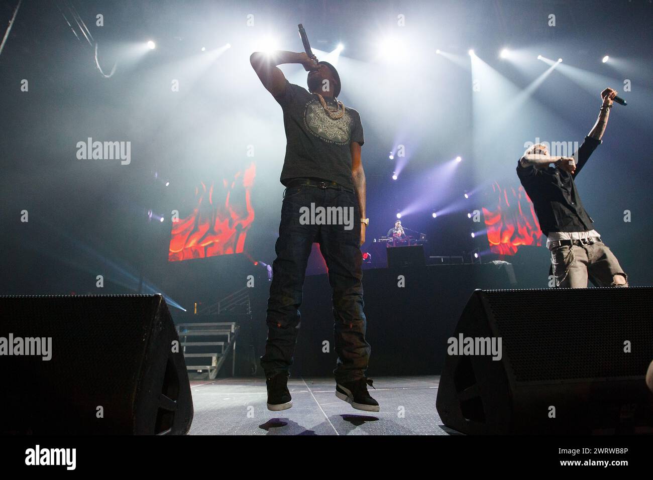 Il musicista Meek Mill si esibisce al MMG Tour di Providence, Rhode Island, USA al Dunkin' Donuts Center, che ora è chiamato amica Mutual Pavilion. Foto Stock