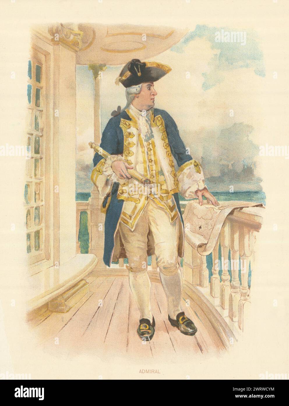Ammiraglio (XVIII secolo) di W.C. Symons. Royal Navy 1893 vecchia stampa antica Foto Stock