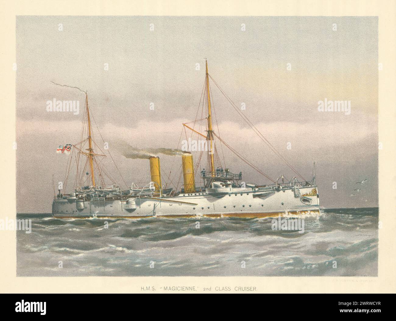 H.M.S. 'Magicienne' - incrociatore di seconda classe (1888) di W.F. Mitchell. Royal Navy 1893 Foto Stock