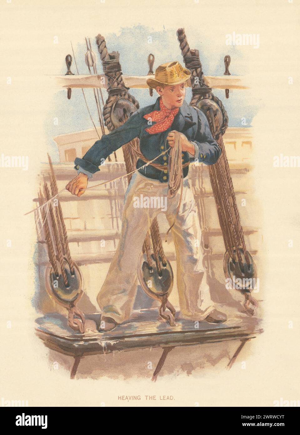 Heaving the Lead (XVIII secolo) di W.C. Symons. Royal Navy 1893 vecchia stampa Foto Stock