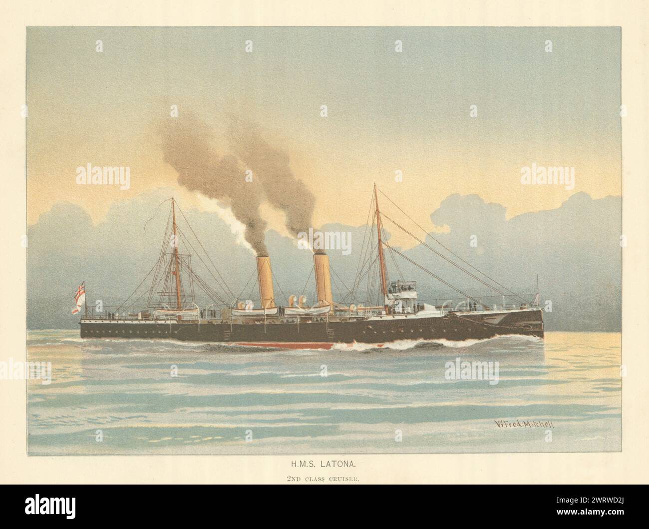 H.M.S. 'Latona ' - incrociatore di seconda classe (1890) di W.F. Mitchell. Royal Navy 1893 Foto Stock