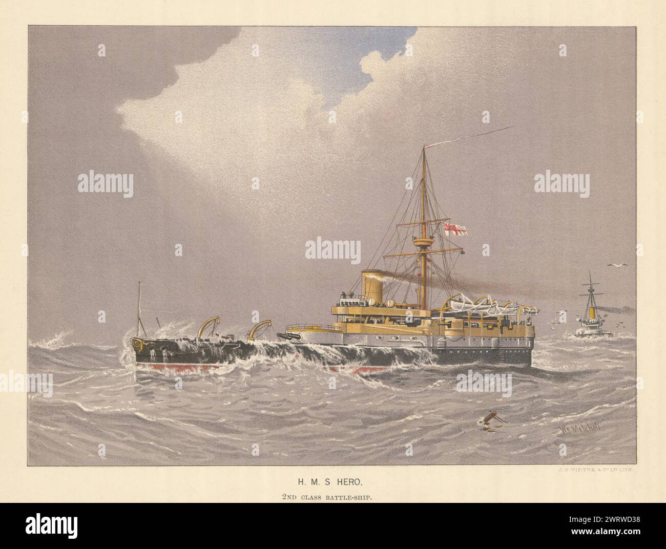 H.M.S. 'Hero' - nave da guerra di seconda classe (1885) di W.F. Mitchell. Royal Navy 1893 Foto Stock