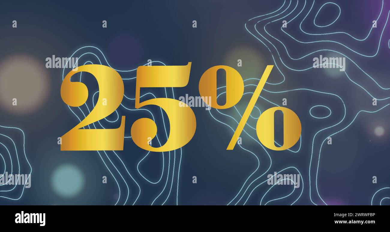 Immagine del 25% del numero in giallo su linee bianche della mappa sullo sfondo Foto Stock