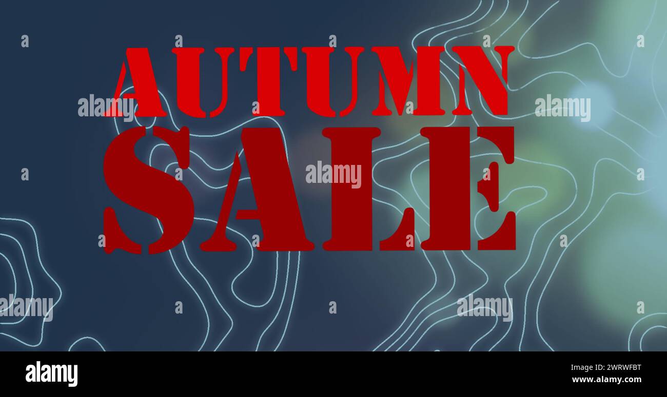 Immagine del testo della vendita autunnale in lettere rosse su linee bianche della mappa sullo sfondo Foto Stock