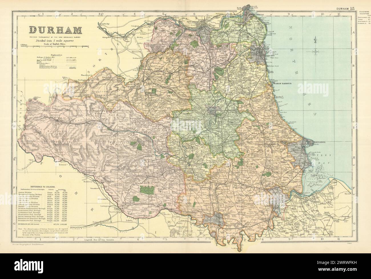 Mappa dell'antica contea di DURHAM di GW BACON 1898 Old vintage plan chart Foto Stock