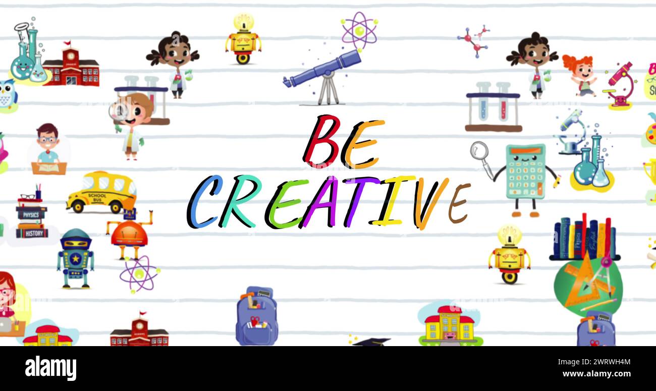 Immagine di testo creativo e icone colorate Foto Stock