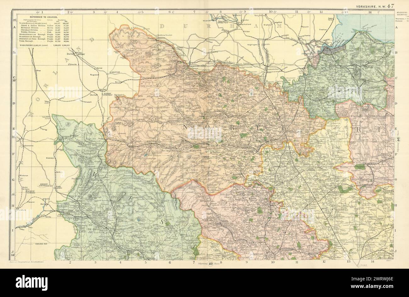 YORKSHIRE (nord-ovest) Middlesborough Northallerton County mappa GW BACON 1898 Foto Stock