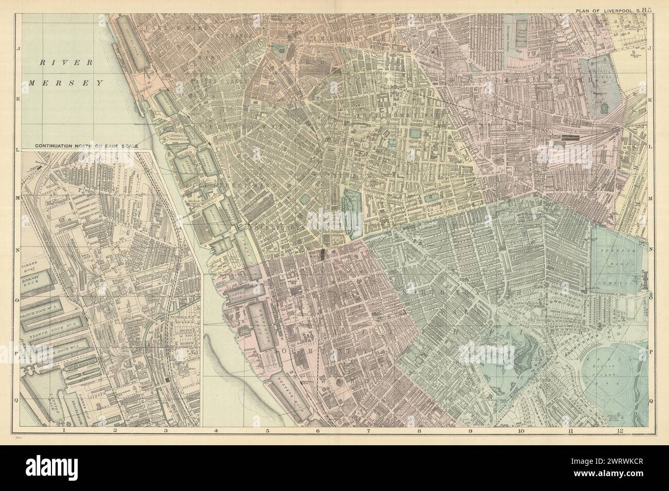 LIVERPOOL SOUTH Toxteth Riverside antica pianta della città di GW BACON 1898 vecchia mappa Foto Stock
