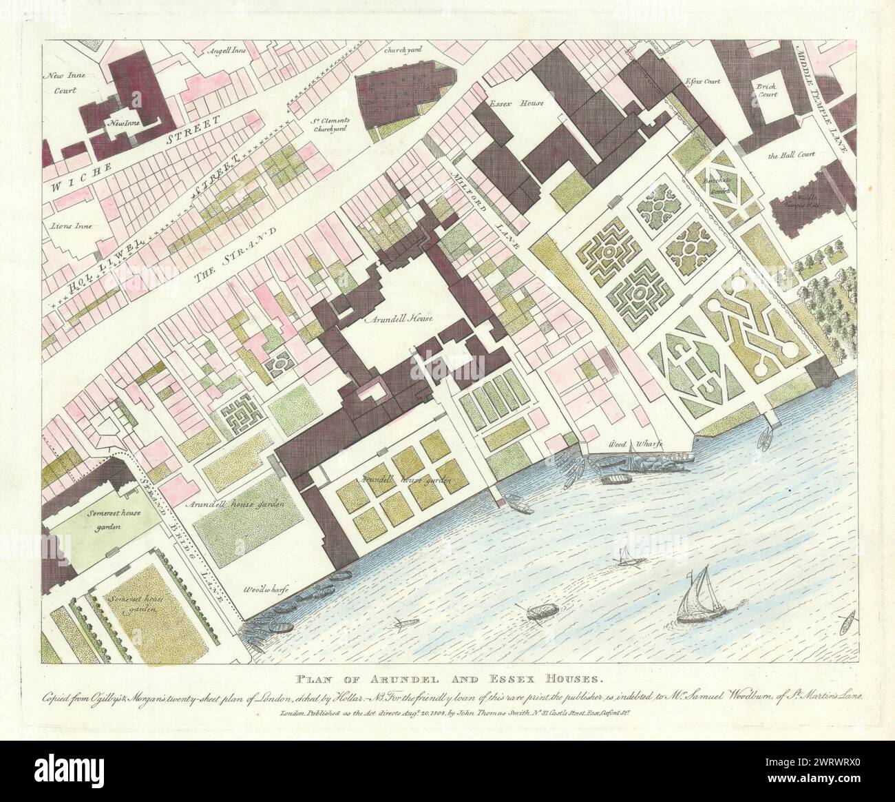 Strand. Arundel, Essex e Somerset Houses di Ogilby & Morgan. Mappa JT SMITH 1809 Foto Stock
